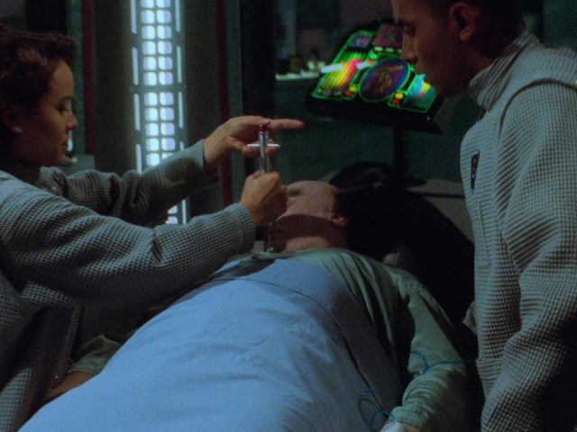 big needle nurse ramming a big needle into Londo's chest